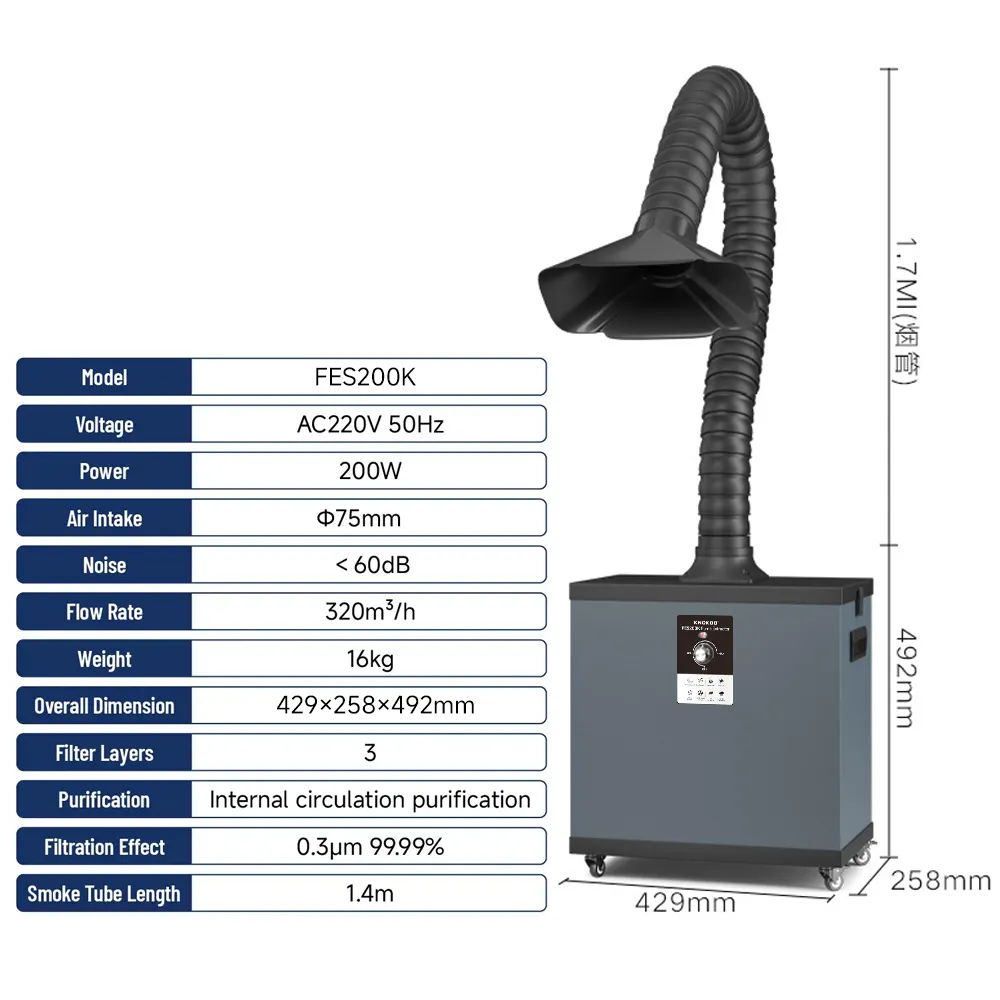 Fume Extractor Laser - KNOKOO-filtro de polvo Industrial de 200W,